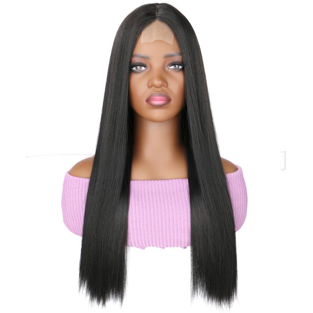 Synthetic fiber lace wig straight highlight color-4