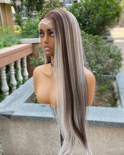 Synthetic lace frontal color wig straight---13*4---Blonde and Brown color---pay 1 get 2