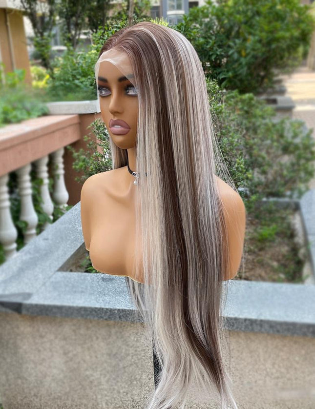 Synthetic lace frontal color wig straight---13*4---Blonde and Brown color---pay 1 get 2
