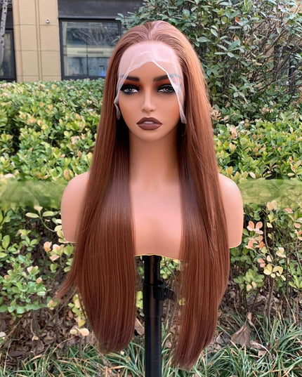 Synthetic lace frontal color wig straight---13*4---coppery brown color--pay 1 get 2