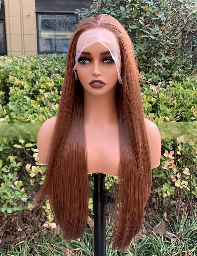 Synthetic lace frontal color wig straight---13*4---coppery brown color--pay 1 get 2
