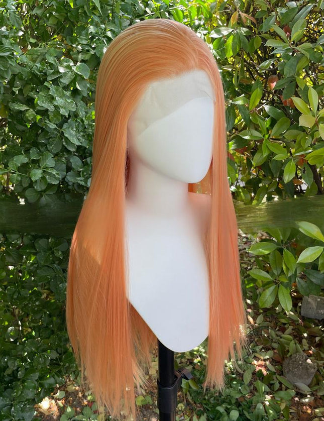 Synthetic lace frontal color wig straight---13*4---peachy pink color---pay 1 get 2