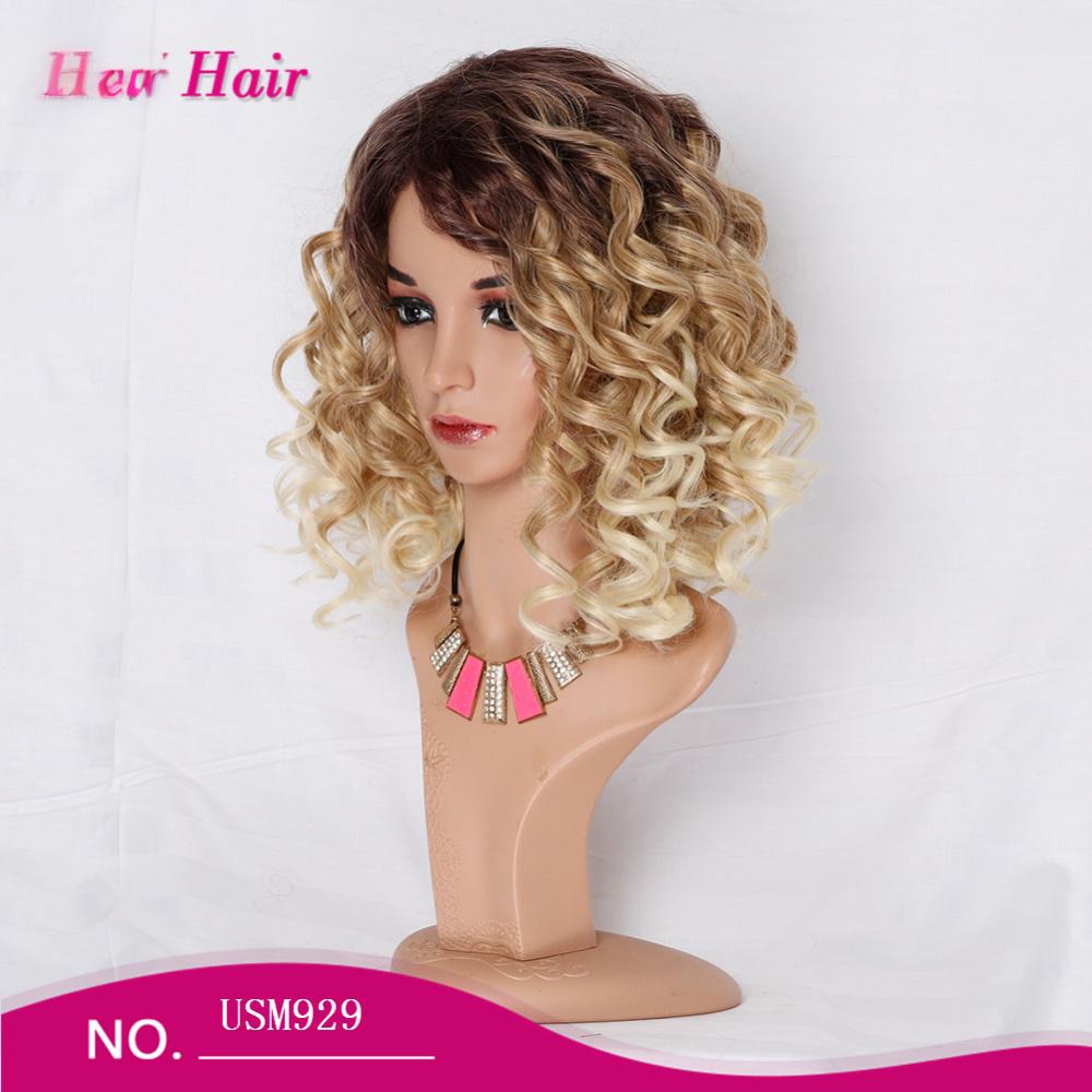 Short fiber wig curly ombre blonde color