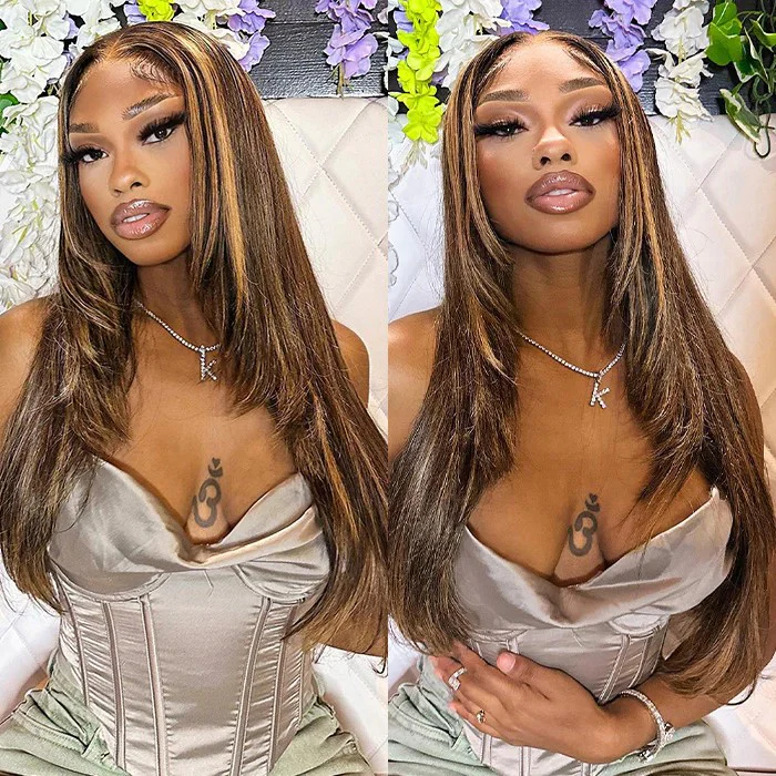 P4/27 straight 4x4 Transparent Lace closure 100% Virgin Human Hair LACE Wig