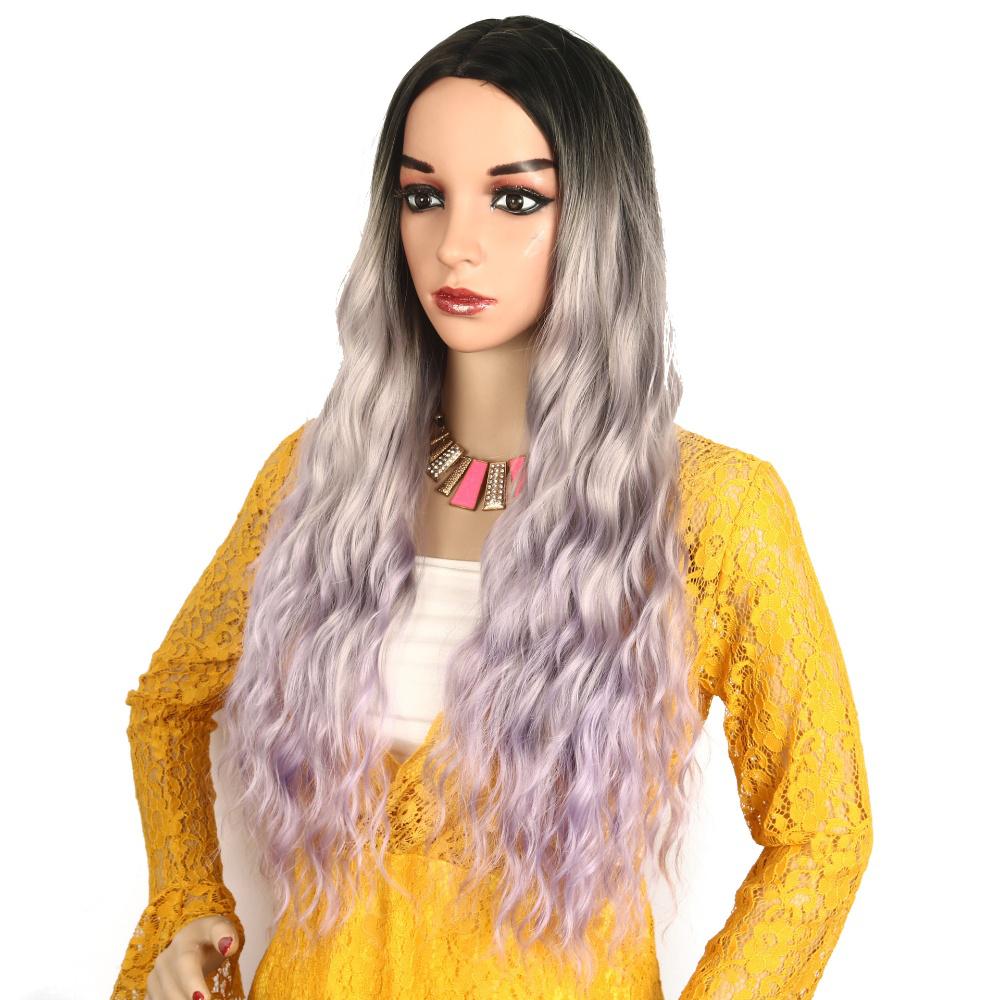 Long fiber wig female three-color gradient water ripple