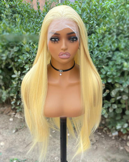 Synthetic lace frontal color wig straight---13*4---light yellow color---pay 1 get 2