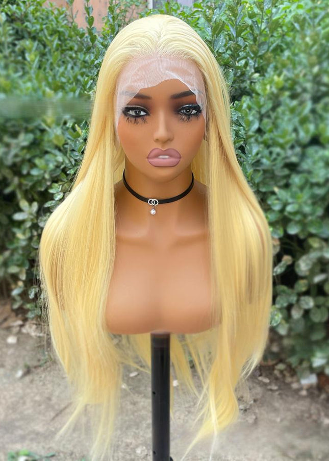 Synthetic lace frontal color wig straight---13*4---light yellow color---Compre 1 leve 2