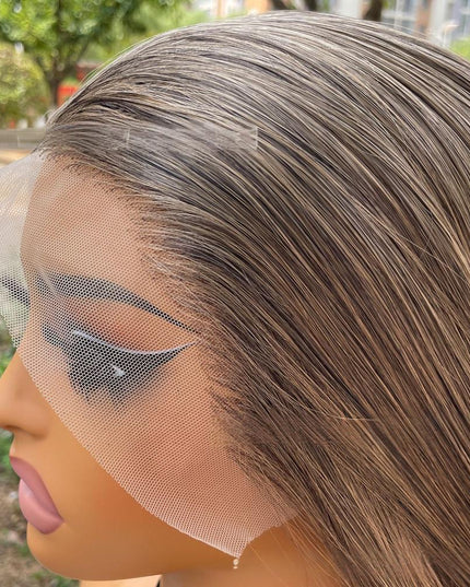 Synthetic lace frontal color wig straight---13*4---smoke brown color---pay 1 get 2