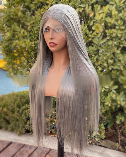 Synthetic lace frontal color wig straight---13*4---dark gray color---pay 1 get 2