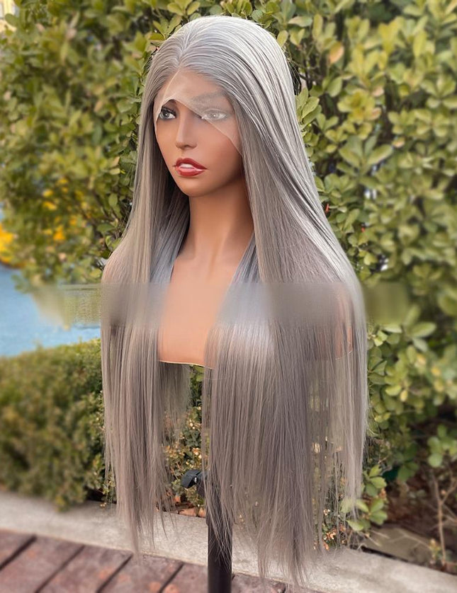 Synthetic lace frontal color wig straight---13*4---dark gray color---pay 1 get 2