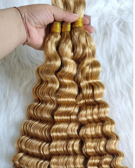 Deep wave  #27 honey blonde color 15A human hair bulk for braiding