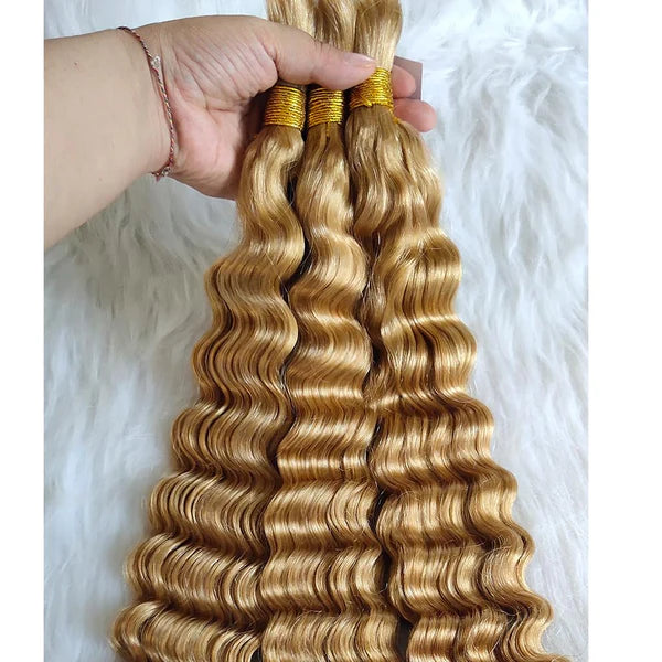 Deep wave  #27 honey blonde color 15A human hair bulk for braiding