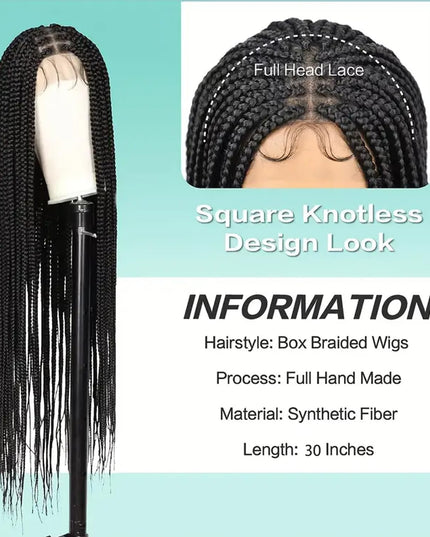 Synthetic Transparent Full Lace Braided Wigs Knotless Box Braids Wig # black color