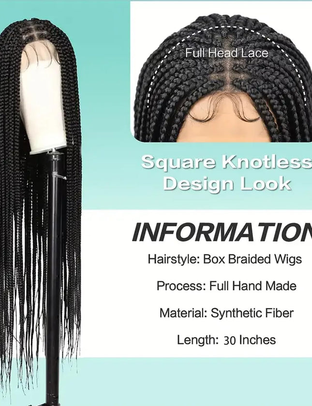 Synthetic Transparent Full Lace Braided Wigs Knotless Box Braids Wig # black color