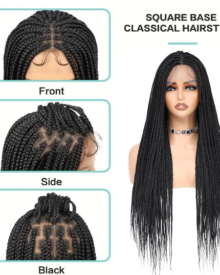 Synthetic Transparent Full Lace Braided Wigs Knotless Box Braids Wig # black color