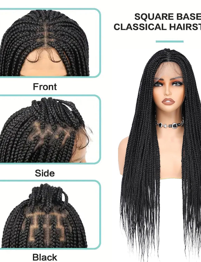 Synthetic Transparent Full Lace Braided Wigs Knotless Box Braids Wig # black color