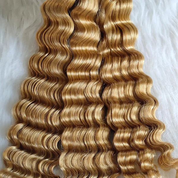 Deep wave  #27 honey blonde color 15A human hair bulk for braiding
