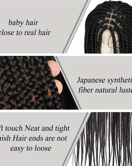 Synthetic Transparent Full Lace Braided Wigs Knotless Box Braids Wig # black color