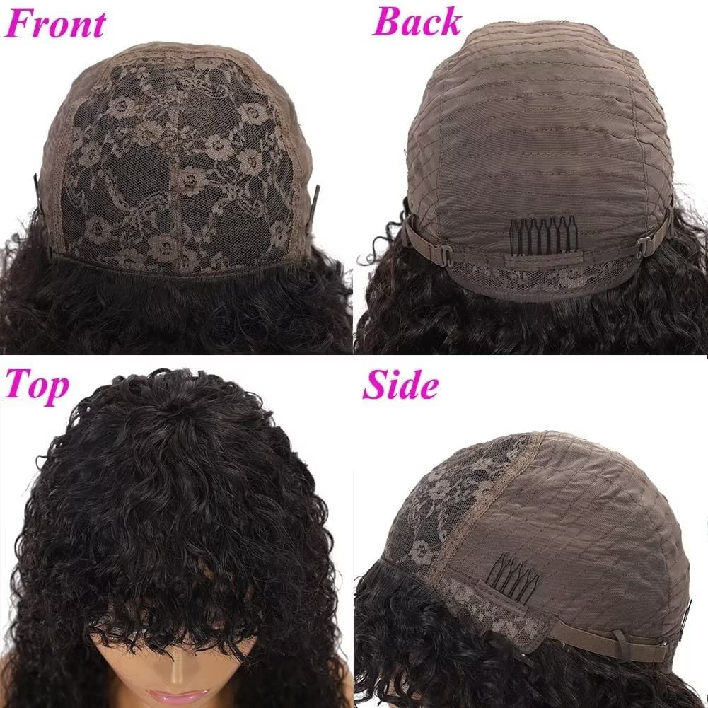 Tiny curly -- natural black color--full machine made wig with bang