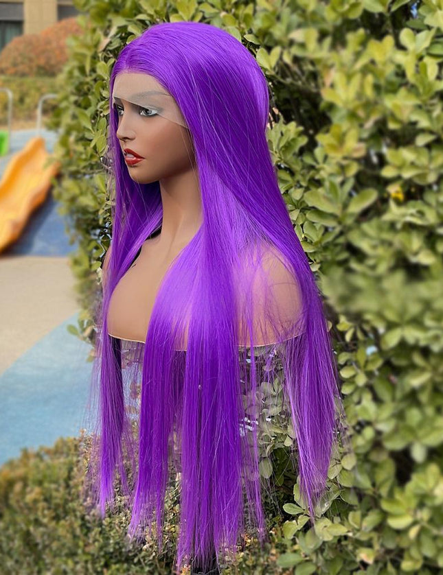 Synthetic lace frontal color wig straight---13*4---light purple color--pay 1 get 2