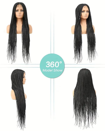 Synthetic Transparent Full Lace Braided Wigs Knotless Box Braids Wig # black color