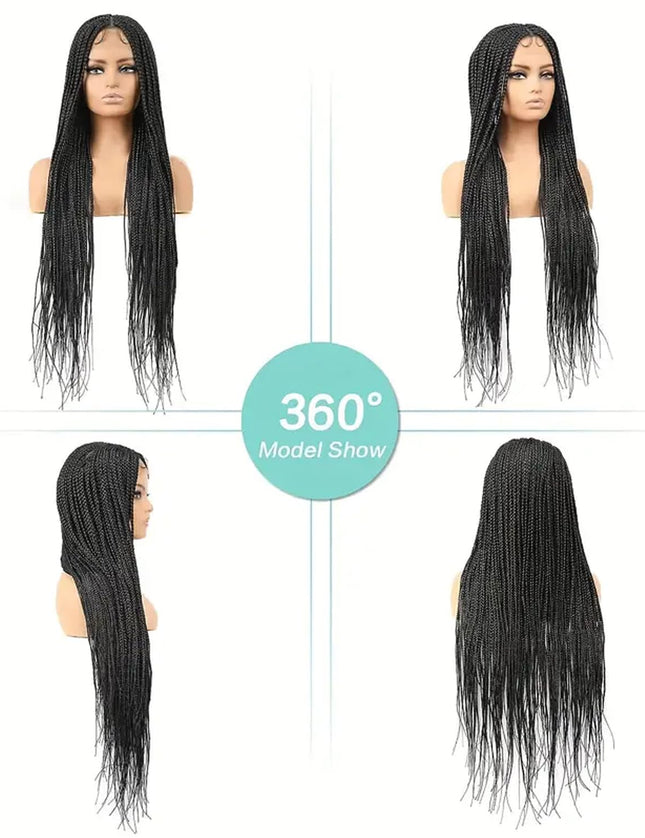 Synthetic Transparent Full Lace Braided Wigs Knotless Box Braids Wig # black color