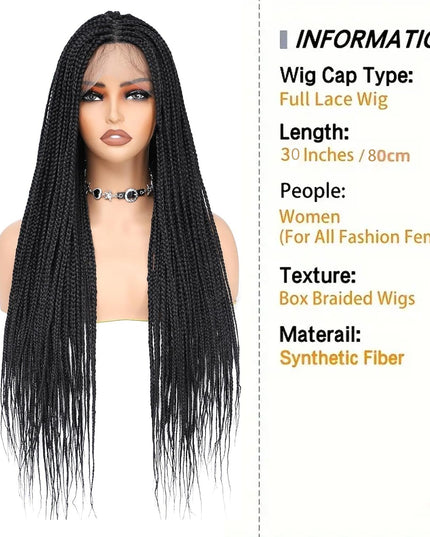 Synthetic Transparent Full Lace Braided Wigs Knotless Box Braids Wig # black color