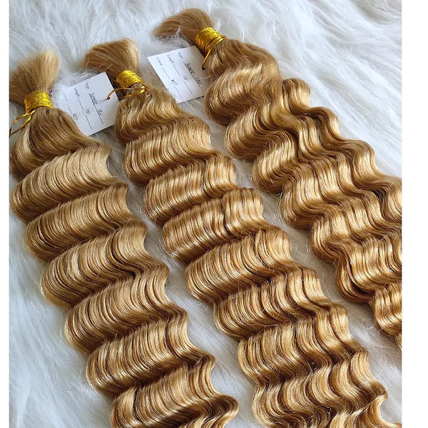 Deep wave  #27 honey blonde color 15A human hair bulk for braiding