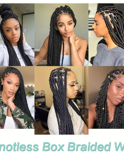 Synthetic Transparent Full Lace Braided Wigs Knotless Box Braids Wig # black color