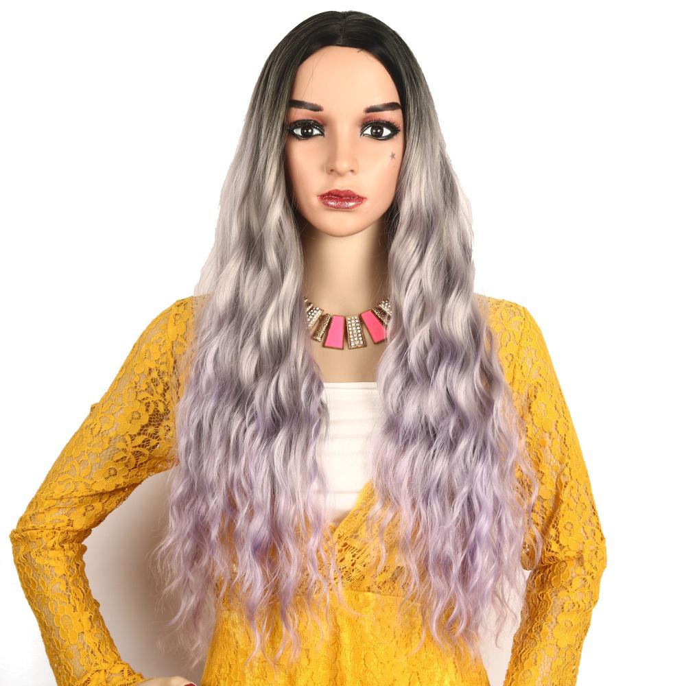 Long fiber wig female three-color gradient water ripple