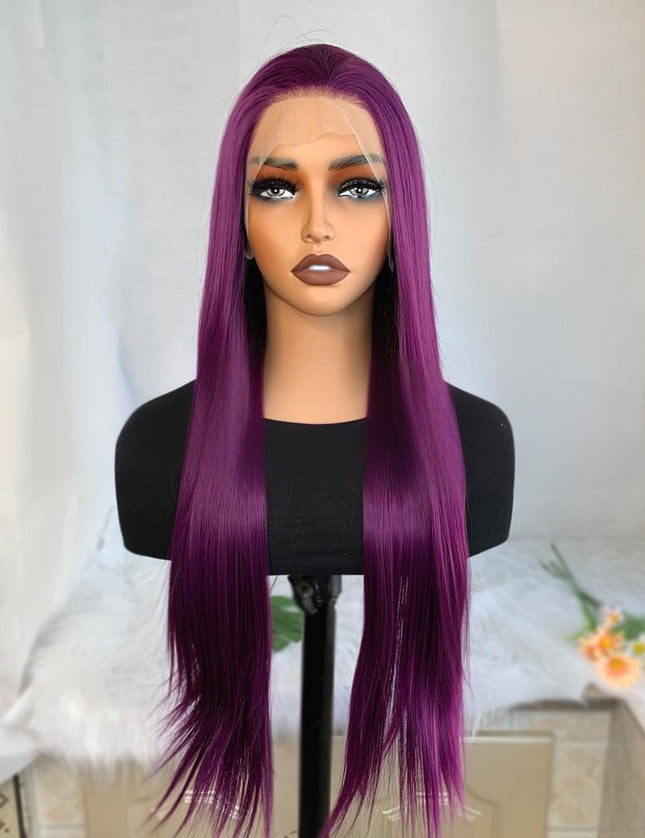 Synthetic lace frontal color wig straight---13*4---aubergine purple color--pay 1 get 2