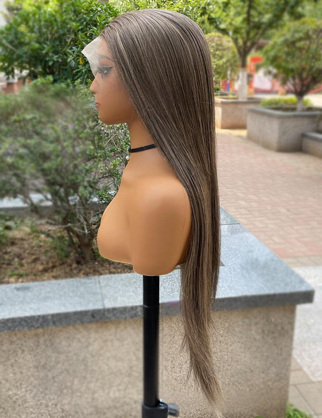 Synthetic lace frontal color wig straight---13*4---smoke brown color---pay 1 get 2