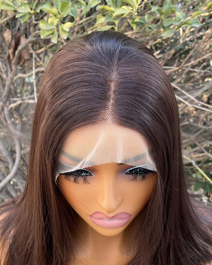 Synthetic lace frontal color wig straight---13*4---dark brown color---pay 1 get 2