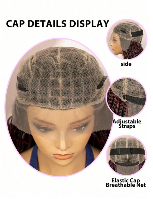 Synthetic Transparent Full Lace Braided Wigs Knotless Box Braids Wig # 1B/99j