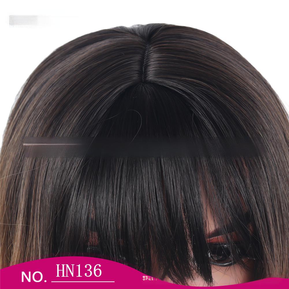 Fiber wig Brown middle-parted bangs and gradient big waves