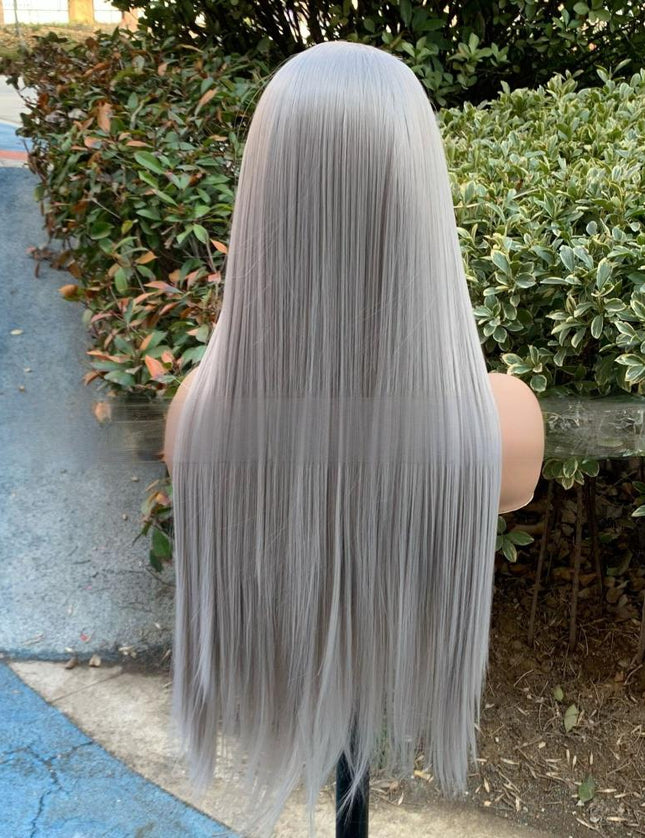 Synthetic lace frontal color wig straight---13*4---medium gray color---- pay 1 get 2