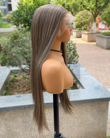 Synthetic lace frontal color wig straight---13*4---smoke brown color---pay 1 get 2