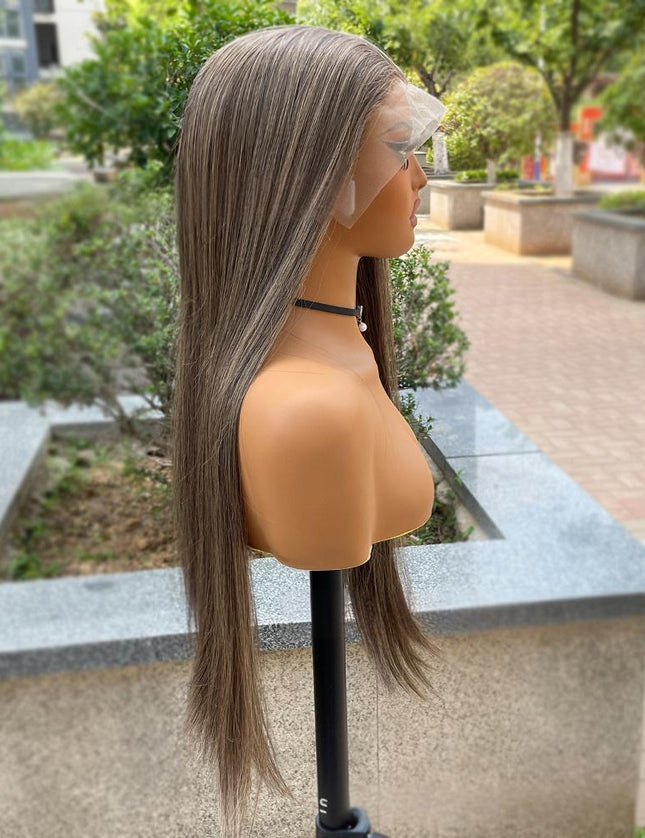 Synthetic lace frontal color wig straight---13*4---smoke brown color---pay 1 get 2