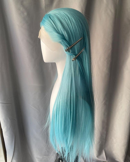 Synthetic lace frontal color wig straight---13*4---cyan-blue color---pay 1 get 2