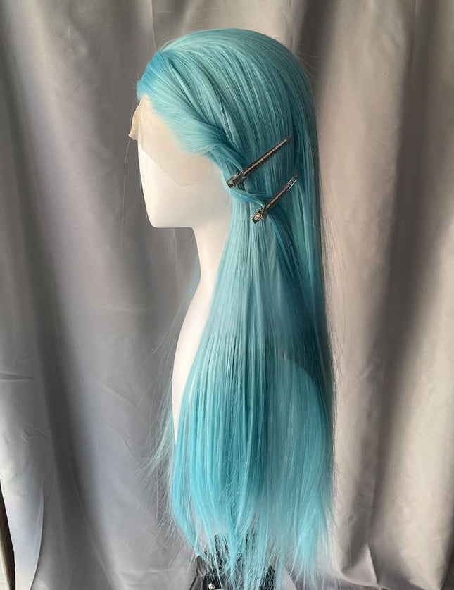 Synthetic lace frontal color wig straight---13*4---cyan-blue color---pay 1 get 2