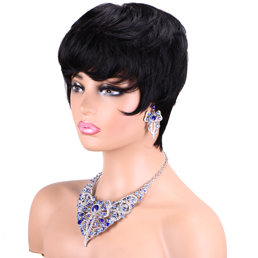 Machine made pixie cut wig---JK9086---#1B---RMB 58