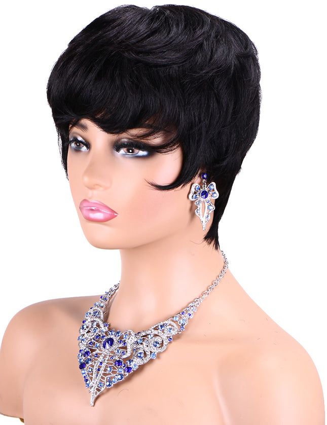 Machine made pixie cut wig---JK9086---#1B---pay 1 get 2