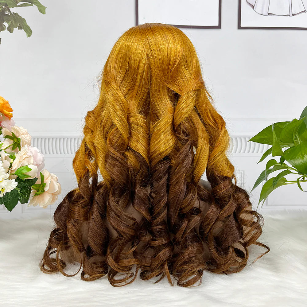 Spring curl color #T4/golden, 13x4 Lace Frontal wig 100% Virgin Human Hair Transparent  LACE Wig 180% density