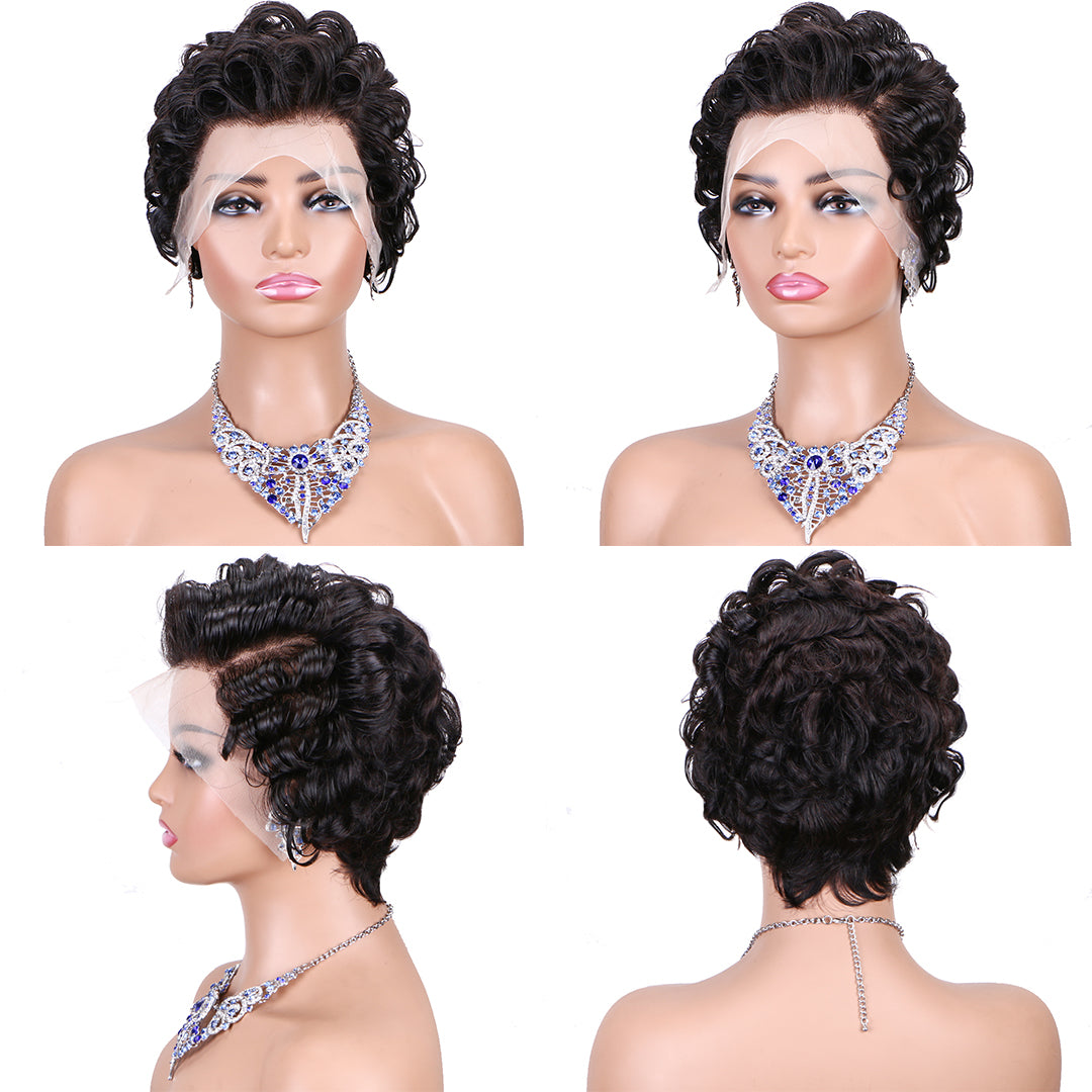 Short  Pixie Cut Wig 13x4 lace Frontal wig ombre #1B---JK804--RMB 150