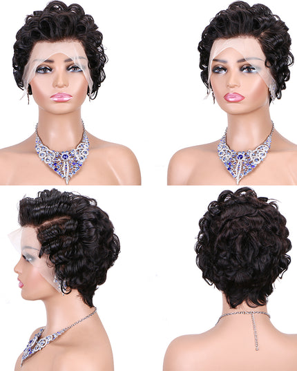 Short  Pixie Cut Wig 13x4 lace Frontal #1B---JK06