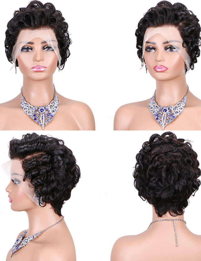 Short  Pixie Cut Wig 13x4 lace Frontal #1B---JK06