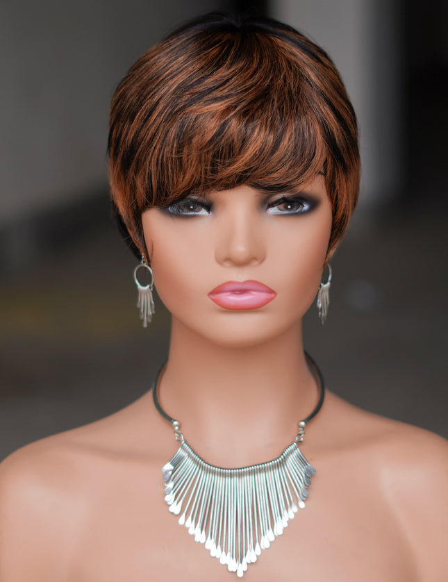 Machine made pixie cut wig---JK9069-#1B/30---pay 1 get 2