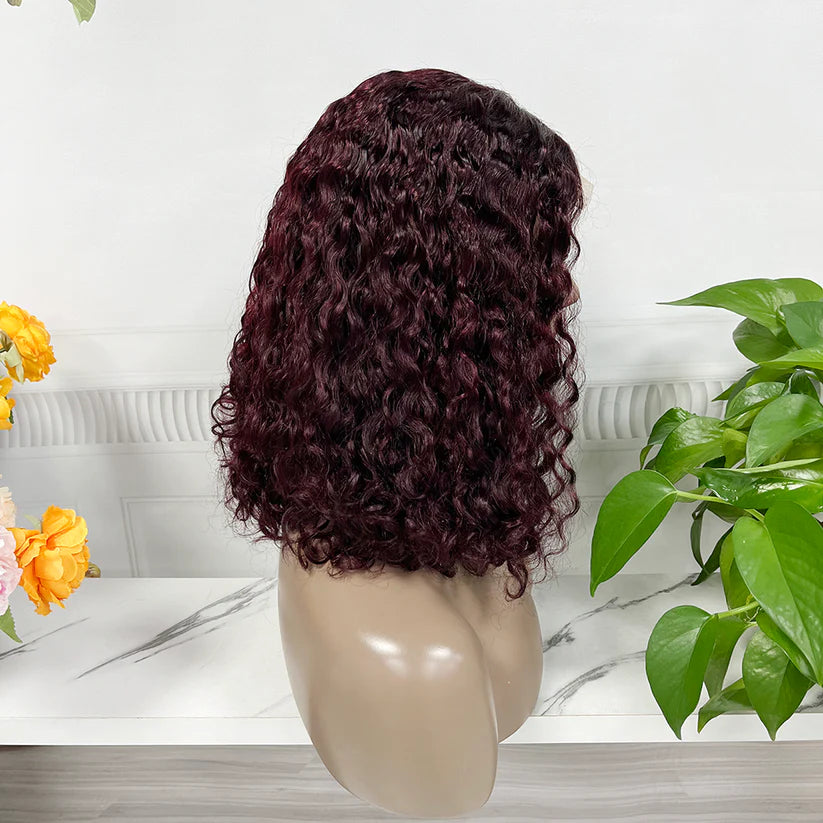 Color dark #99  water wave  Bob wig 4*4, 5*5 lace closure wig 100% Virgin Human Hair Wig