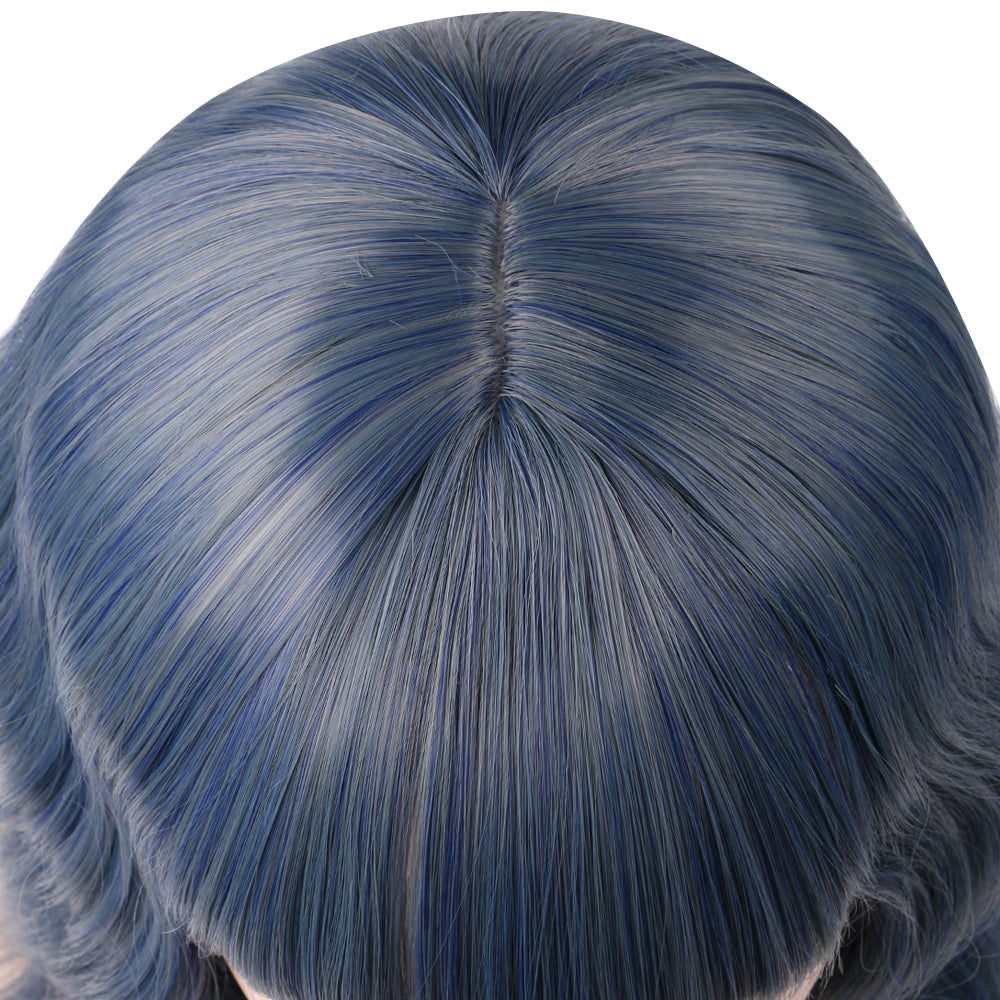 Halloween bangs bob wig fiber cosplay mechanism-Blue/Gray