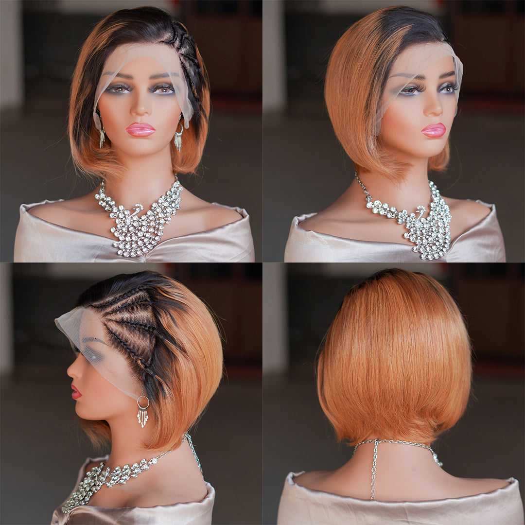 Pixie cut wig 13x4 Lace Frontal Wig---JK8818--Ombre #T30---RMB 187---130g